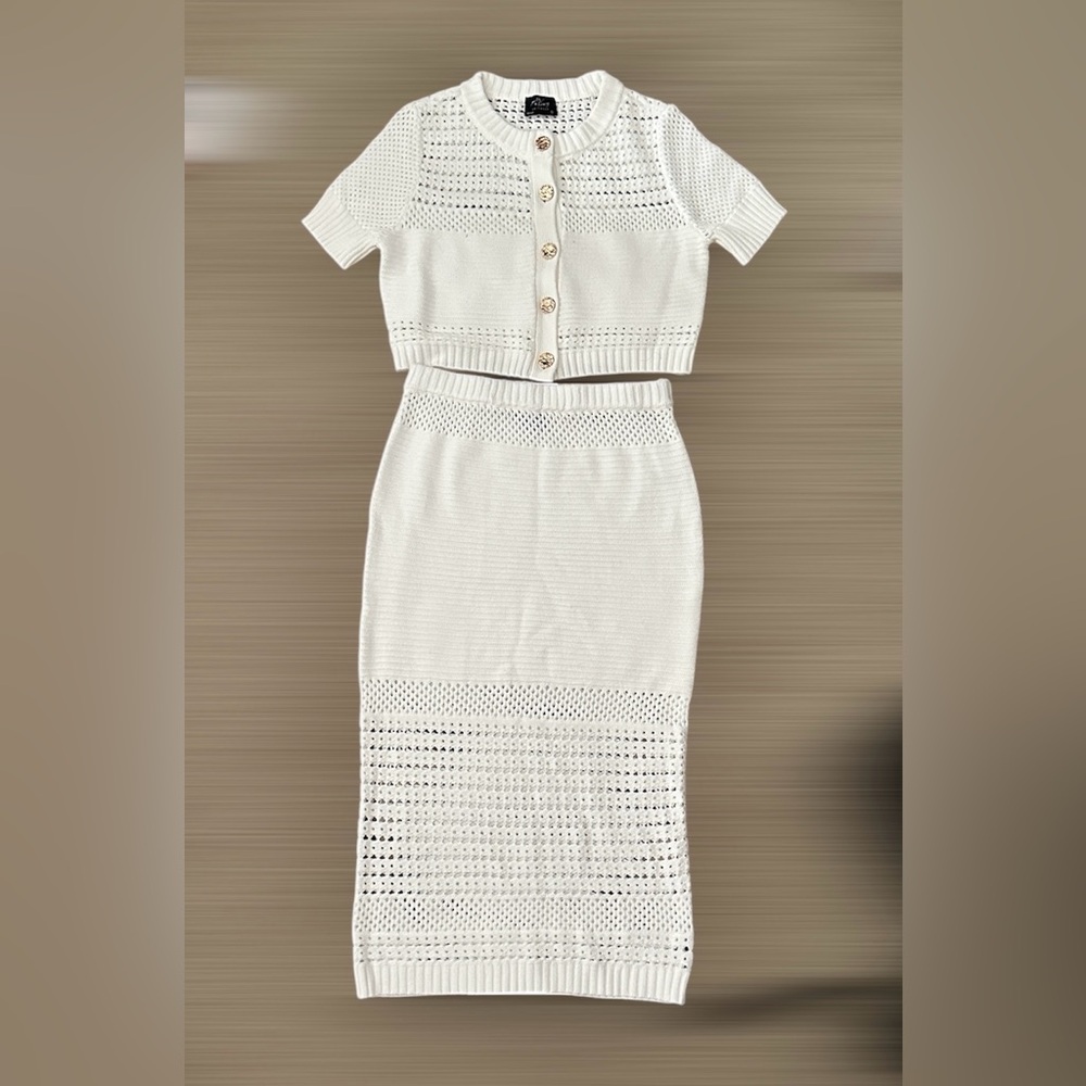 White Midi Pencil Skirt Set for Cocktail